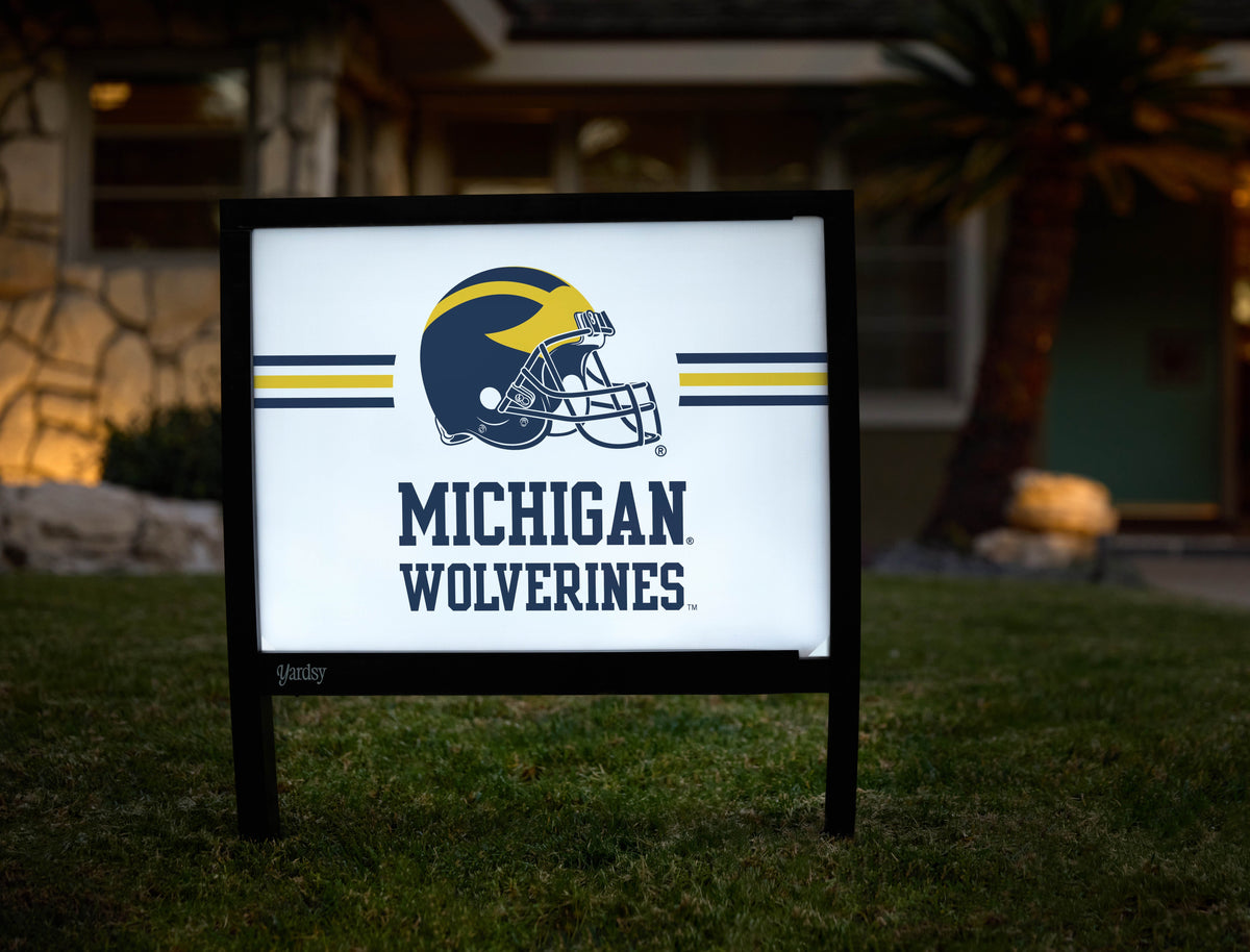 custom football helmet yard sign Michigan Wolverines Helmet White Yardsy Sign