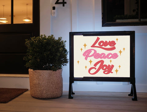 Love, Peace, Joy Yardsy Sign