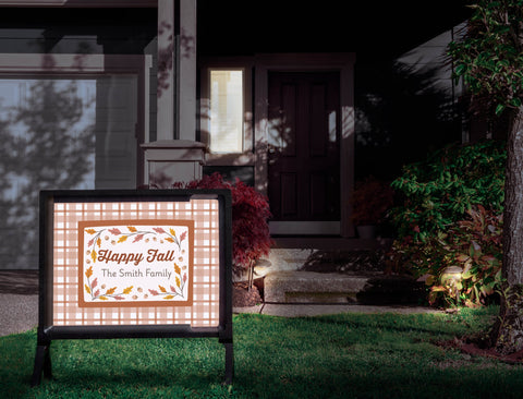 Happy Fall Plaid Border Custom Yardsy Sign