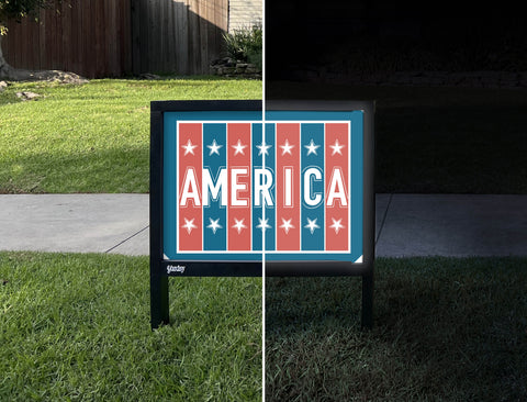 America Yardsy Sign - Day Night