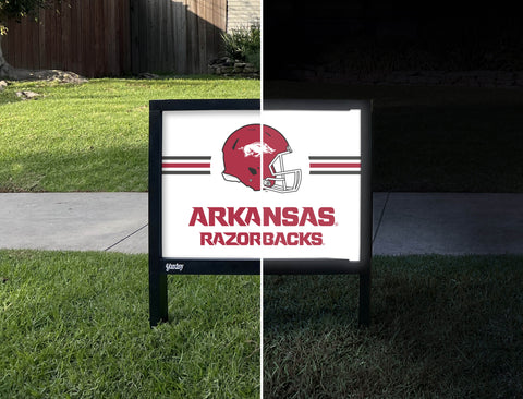Arkansas Razorbacks Helmet Stripes White Yardsy Sign - Day Night