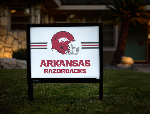 Arkansas Razorbacks Helmet Stripes White Yardsy Sign - Hero