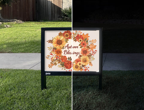 Autumn Blessings Fall Wreath Yardsy Sign - Day Night