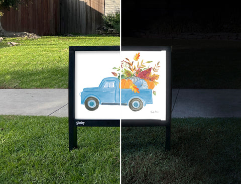 Autumn Harvest Truck Yardsy Sign - Day Night