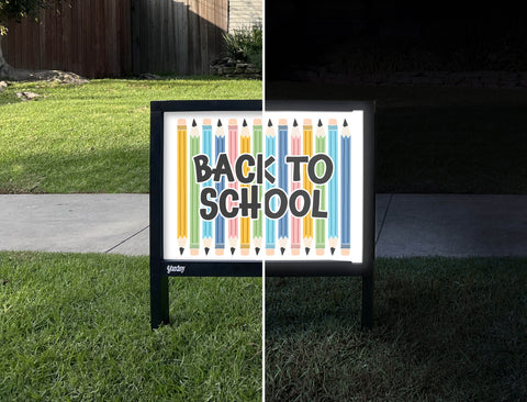 Back To School Pencils Yardsy Sign - Day Night