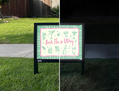 Bar This Way! Yardsy Sign - Day Night
