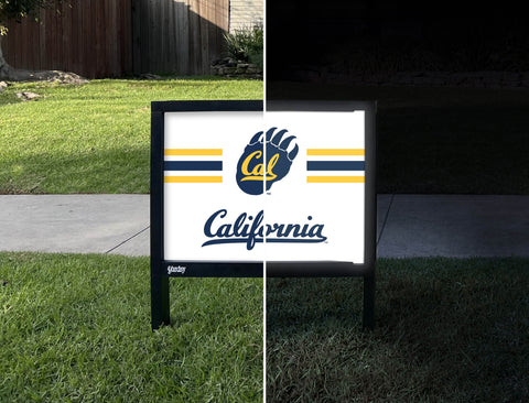 Berkeley Cal California Stripes White Yardsy Sign - Day Night