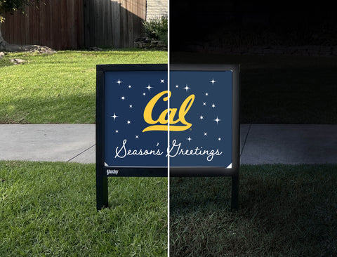 Berkeley Cal Season's Greetings Yardsy Sign - Day Night