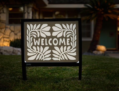 Block Print Welcome Floral Yardsy Sign - Hero