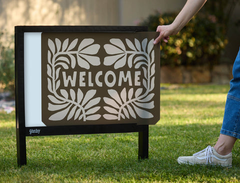Block Print Welcome Floral Yardsy Sign - Interchangeable