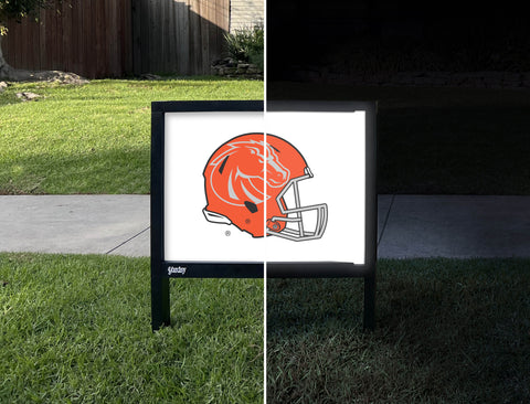 Boise State Orange Helmet Mark White Yardsy Sign - Day Night
