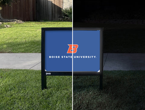 Boise State Primary Academic Mark Blue Yardsy Sign - Day Night