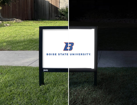 Boise State Primary Academic Mark White Yardsy Sign - Day Night