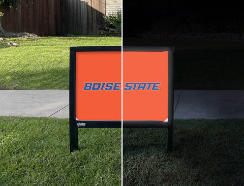 Boise State Wordmark Orange Yardsy Sign - Day Night