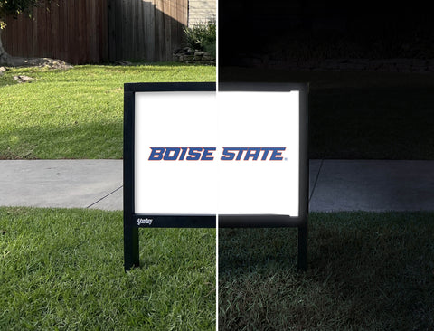 Boise State Wordmark White Yardsy Sign - Day Night