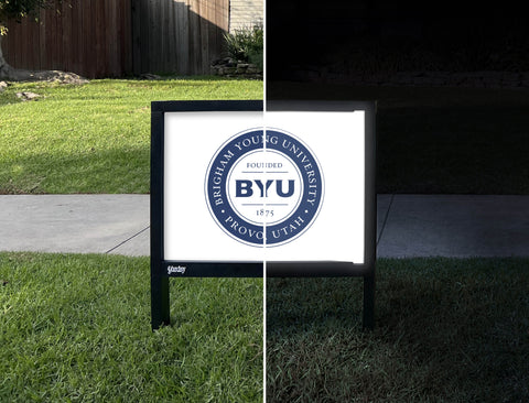 Brigham Young Institutional Mark White Yardsy Sign - Day Night