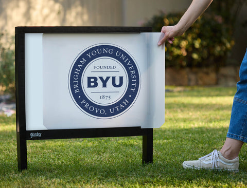 Brigham Young Institutional Mark White Yardsy Sign - Interchangeable