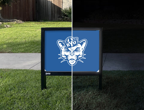 Brigham Young Mascot Royal Blue Yardsy Sign - Day Night