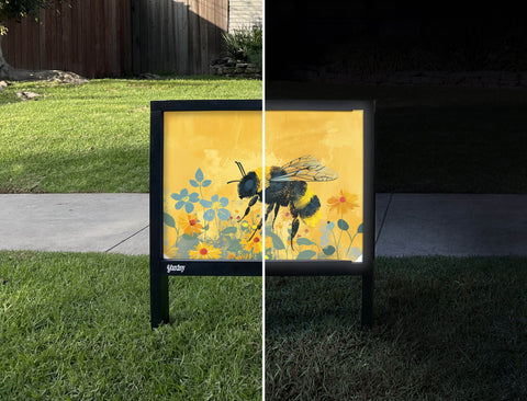 Bumbling Bee Garden Yardsy Sign - Day Night