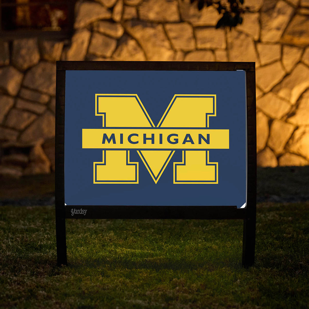 Michigan Yard Sign – Solar Light-Up Wolverines Decor | Yardsy