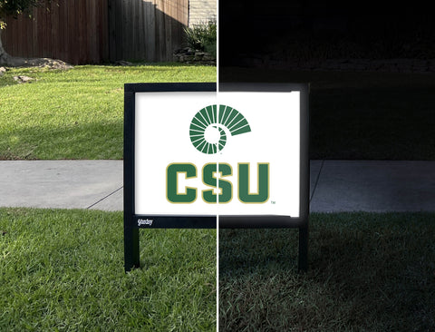 CSU Logo White Yardsy Sign - Day Night