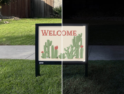 Cacti Welcome Yardsy Sign - Day Night