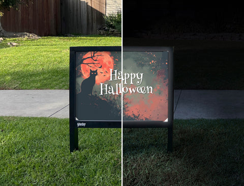 Cat And Moon Happy Halloween Yardsy Sign - Day Night