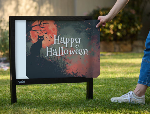 Cat And Moon Happy Halloween Yardsy Sign - Interchangeable