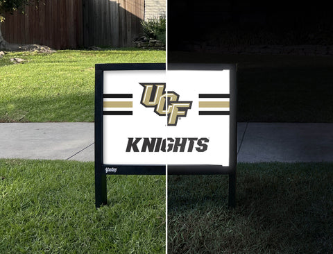 UCF Knights Stripes White Yardsy Sign - Day Night