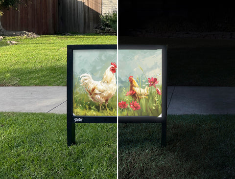 Chickens And Flowers Animal Yardsy Sign - Day Night