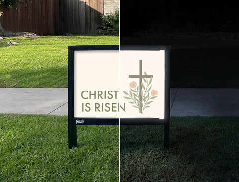 Christ Is Risen Cross Yardsy Sign - Day Night