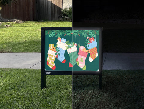 Christmas Stockings Yardsy Sign - Day Night