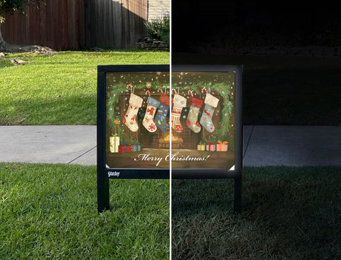 Christmas Stockings at the Hearth Holiday Yardsy Sign - Day Night