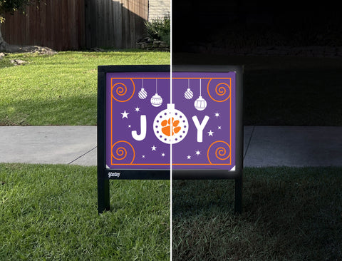 Clemson Christmas Joy Yardsy Sign - Day Night