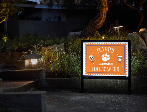 Clemson Happy Halloween Skulls Yardsy Sign - Flat Feet