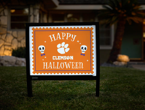Clemson Happy Halloween Skulls Yardsy Sign - Hero