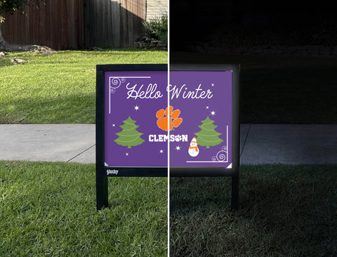 Clemson Hello Winter Yardsy Sign - Day Night