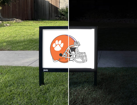 Clemson Helmet White Yardsy Sign - Day Night
