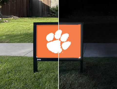 Clemson Paw Print Orange Yardsy Sign - Day Night