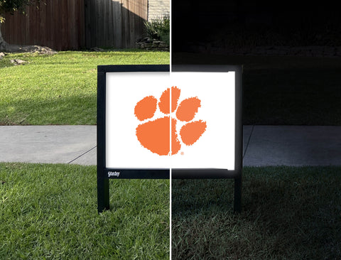 Clemson Paw Print White Yardsy Sign - Day Night