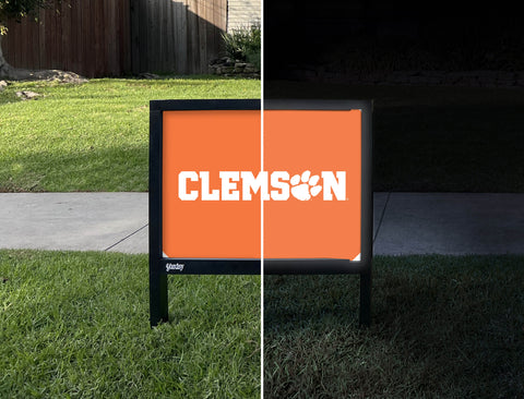 Clemson Paw Wordmark Orange Yardsy Sign - Day Night
