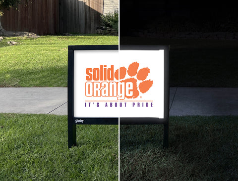Clemson Solid Orange Mark White Yardsy Sign - Day Night