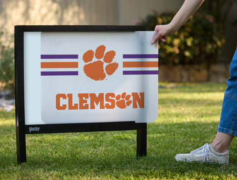 Clemson Tiger Paw Stripes White Yardsy Sign - Interchangeable