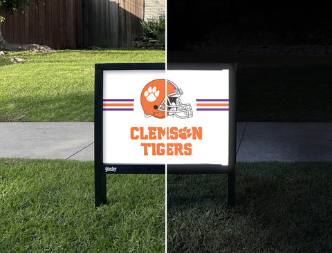 Clemson Tigers Helmet Stripes White Yardsy Sign - Day Night