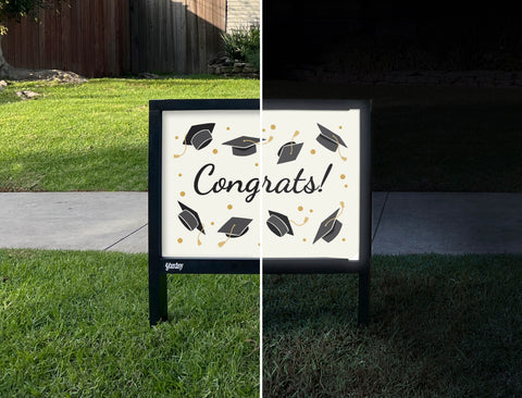 Congrats! Graduation Hats Yardsy Sign - Day Night
