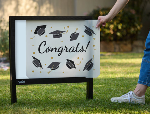 Congrats! Graduation Hats Yardsy Sign - Interchangeable