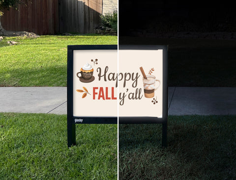 Cozy Happy Fall Y'all Yardsy Sign - Day Night