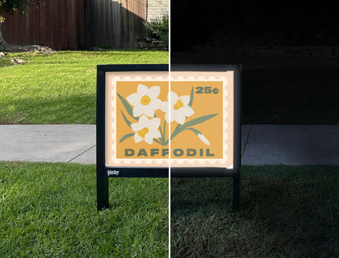 Daffodil Flower Stamp Yardsy Sign - Day Night