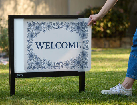 Delicate Floral Welcome Yardsy Sign - Interchangeable