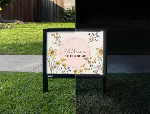 Delicate Welcome Yardsy Sign - Day Night